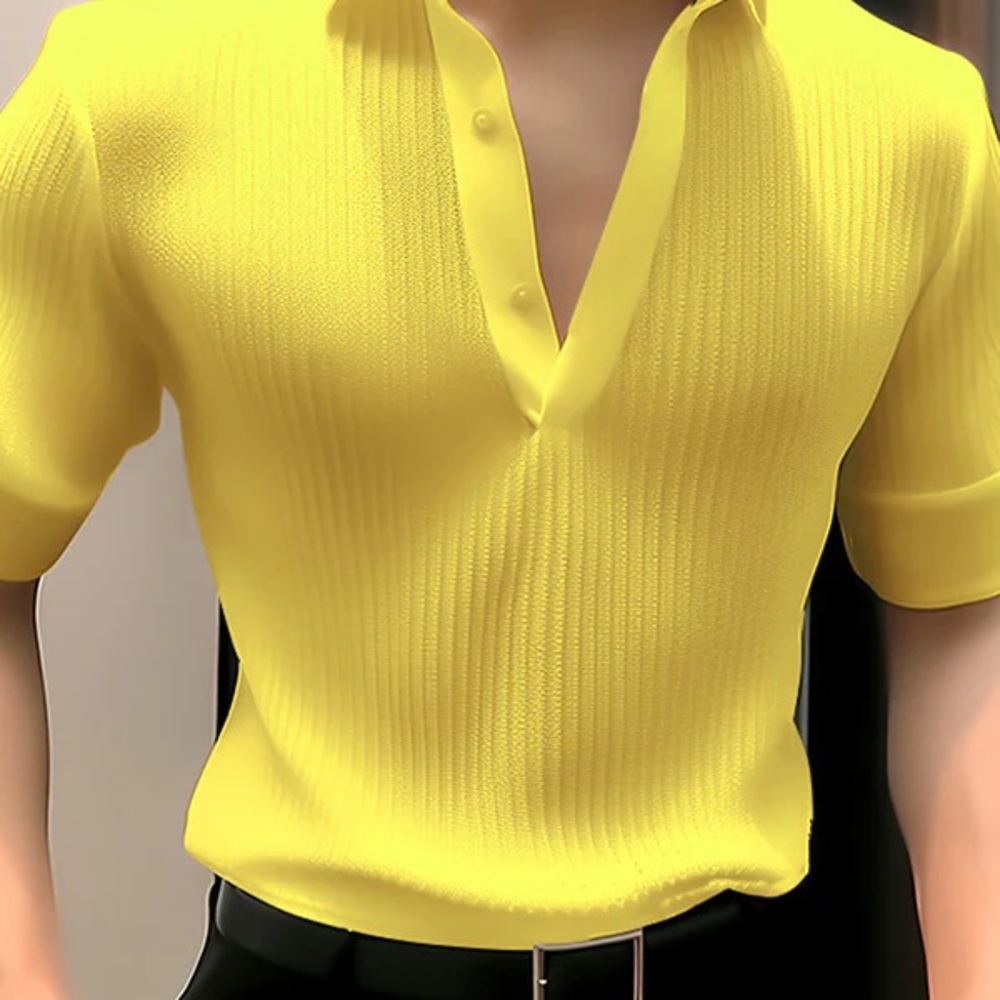 NWT INCERUNMEN Bright Yellow Ribbed Polo Shirt